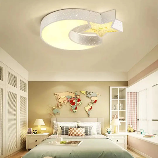 Hollow Star Moon Led Ceiling Light For Kids’ Study Room White /