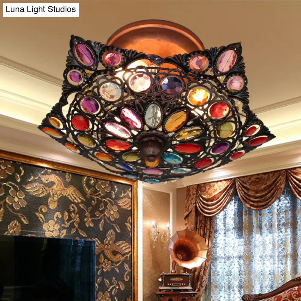 Hollow Traditional Brass Flush Mount Ceiling Fixture - Metal 3 - Headed Living Room Lighting