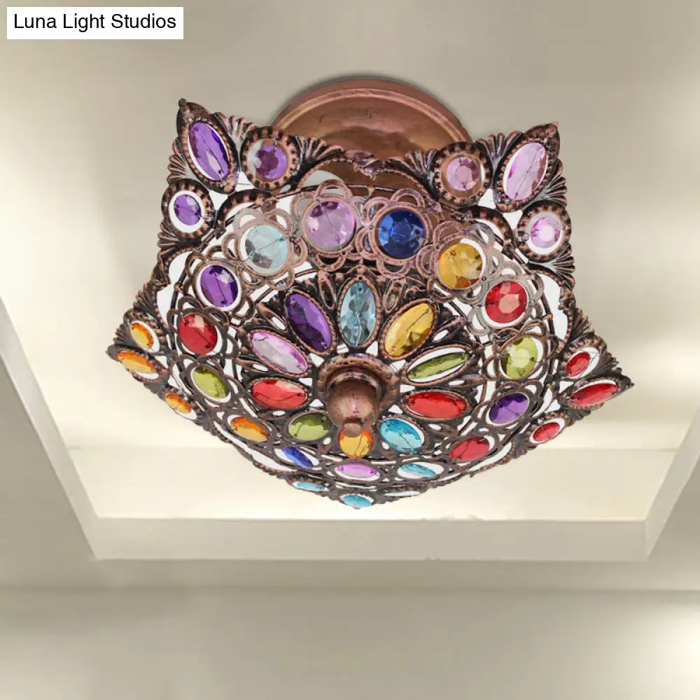 Hollow Traditional Brass Flush Mount Ceiling Fixture - Metal 3 - Headed Living Room Lighting