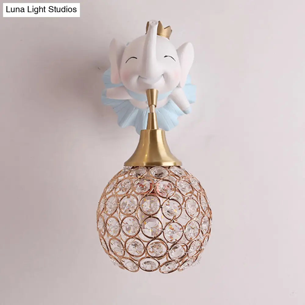 Hollowed Ball Crystal 1 Head Wall Mount Light With Animal Decor - Artistic Bedside Fixture