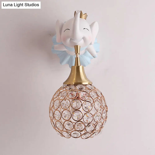 Hollowed Ball Crystal 1 Head Wall Mount Light With Animal Decor - Artistic Bedside Fixture