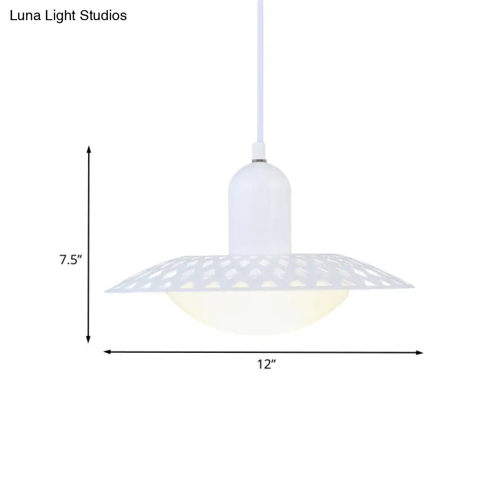 Hollowed Dosa Pendant Ceiling Lamp Modern White Finish 1 Head Dome Acrylic Shade 12’’/16’’ W