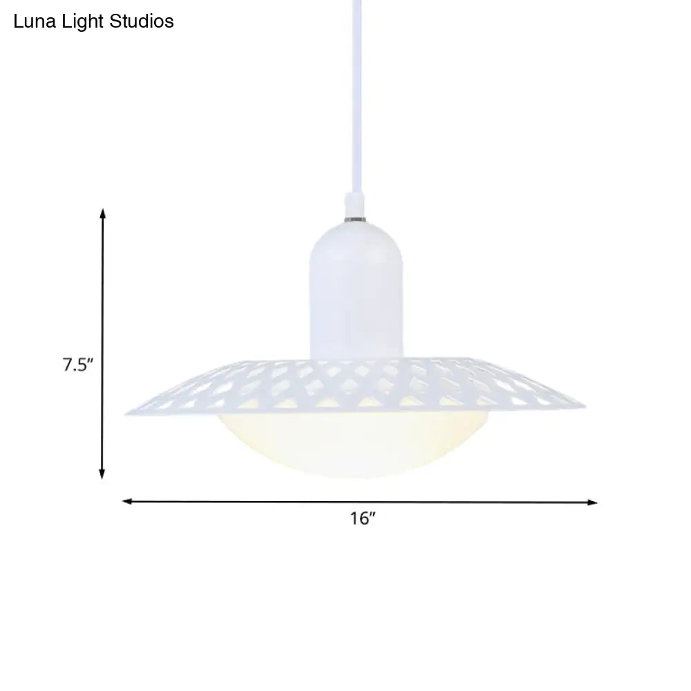 Hollowed Dosa Pendant Ceiling Lamp Modern White Finish 1 Head Dome Acrylic Shade 12’’/16’’ W