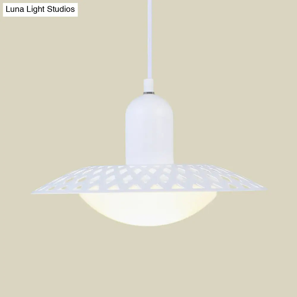 Hollowed Dosa Pendant Ceiling Lamp Modern White Finish 1 Head Dome Acrylic Shade 12’’/16’’ W