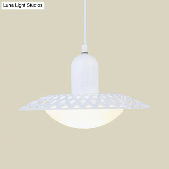 Hollowed Dosa Pendant Ceiling Lamp Modern White Finish 1 Head Dome Acrylic Shade 12’’/16’’ W