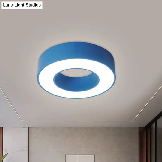 Hollowed Drum Led Flushmount Light For Kids - Blue/Red/Yellow Close To Ceiling Lighting Blue