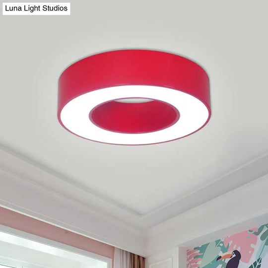 Hollowed Drum Led Flushmount Light For Kids - Blue/Red/Yellow Close To Ceiling Lighting