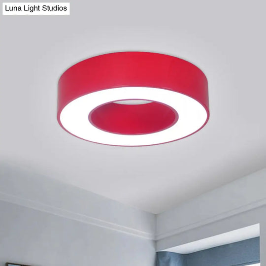 Hollowed Drum Led Flushmount Light For Kids - Blue/Red/Yellow Close To Ceiling Lighting Red