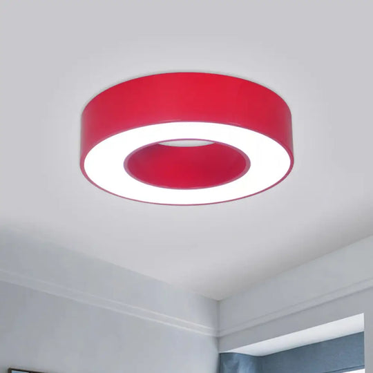 Hollowed Drum Led Flushmount Light For Kids - Blue/Red/Yellow Close To Ceiling Lighting Red