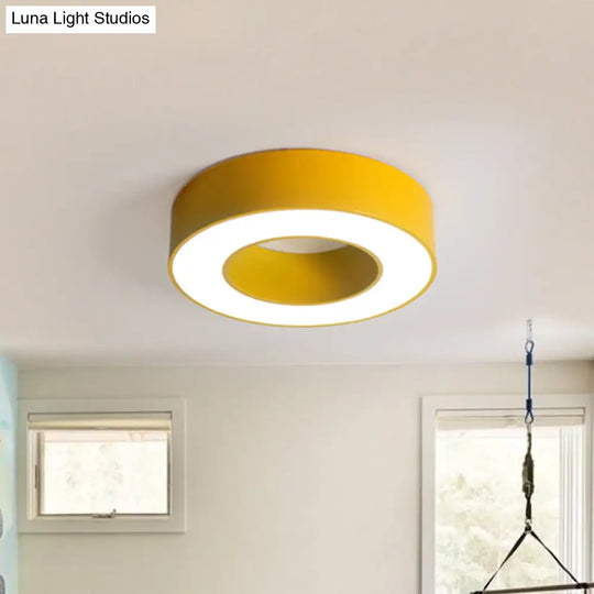 Hollowed Drum Led Flushmount Light For Kids - Blue/Red/Yellow Close To Ceiling Lighting