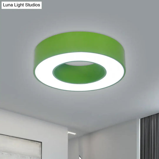 Hollowed Drum Led Flushmount Light For Kids - Blue/Red/Yellow Close To Ceiling Lighting Green