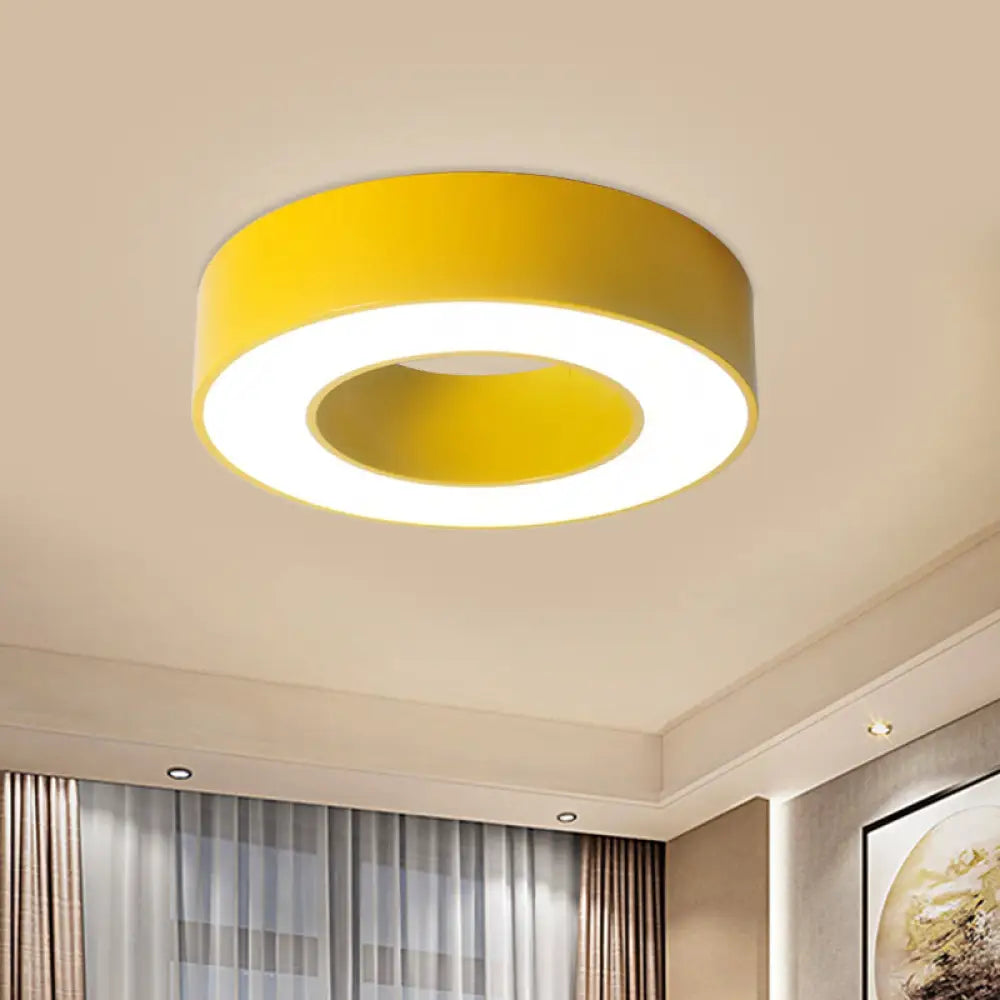 Hollowed Drum Led Flushmount Light For Kids - Blue/Red/Yellow Close To Ceiling Lighting Yellow