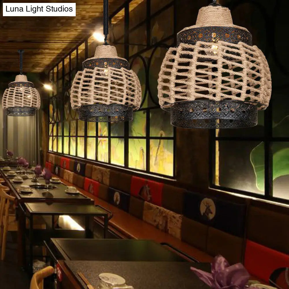 Hollowed-Out Hand-Wrapped Rope Lantern Pendant Light Fixture