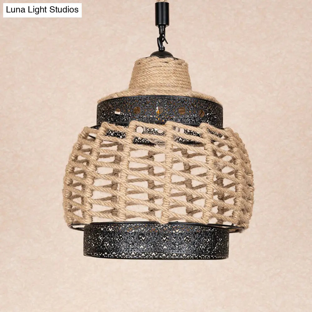 Hollowed-Out Hand-Wrapped Rope Lantern Pendant Light Fixture