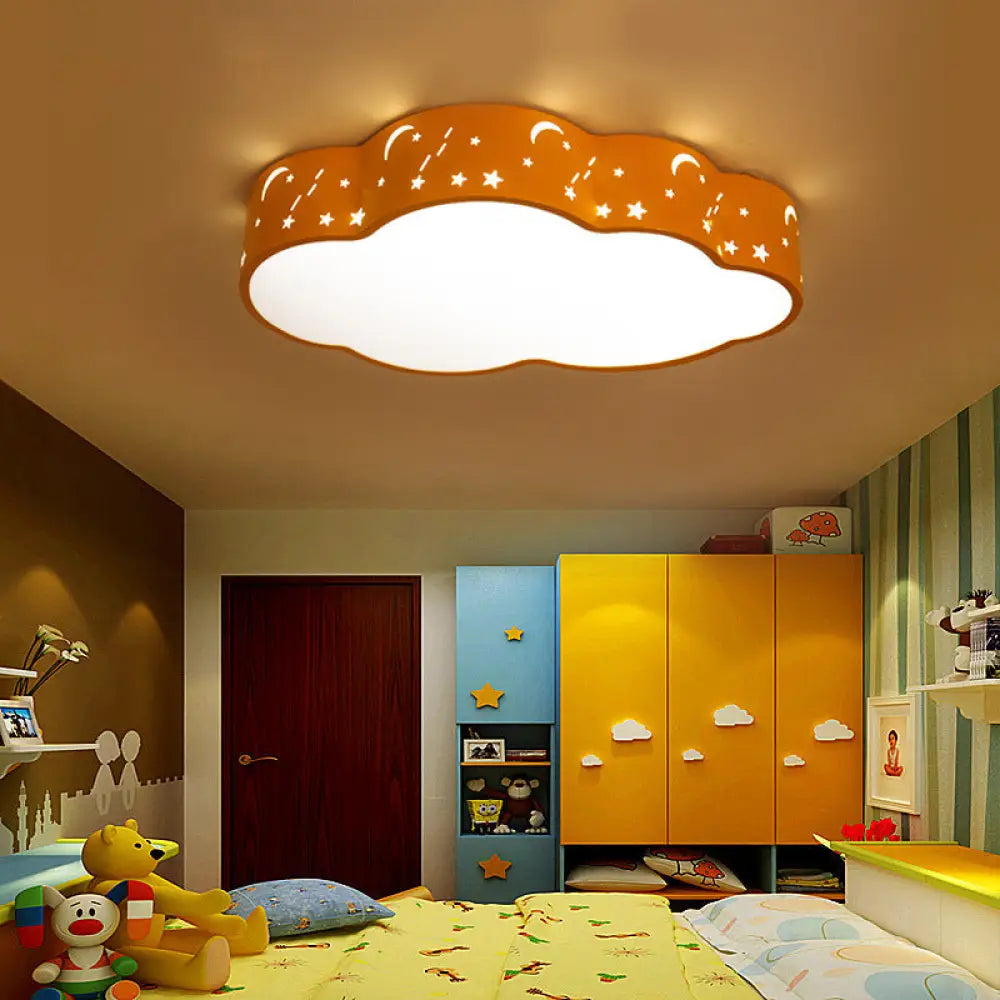 Hollowed-Out Cloud Led Flush Light: Macaron Acrylic Red/Yellow/Blue 20.5’/24.5’ Width Yellow / 20.5’