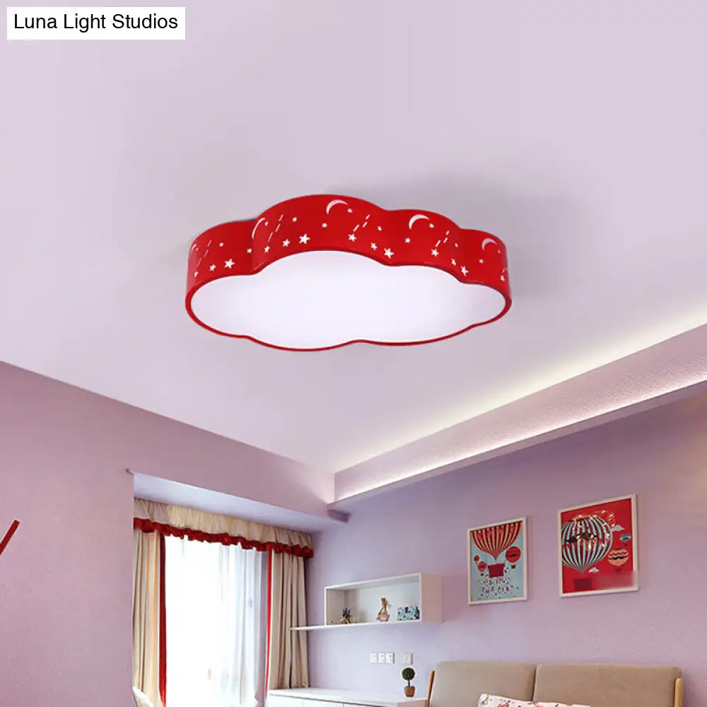 Hollowed-Out Cloud Led Flush Light: Macaron Acrylic Red/Yellow/Blue 20.5/24.5 Width Red / 20.5