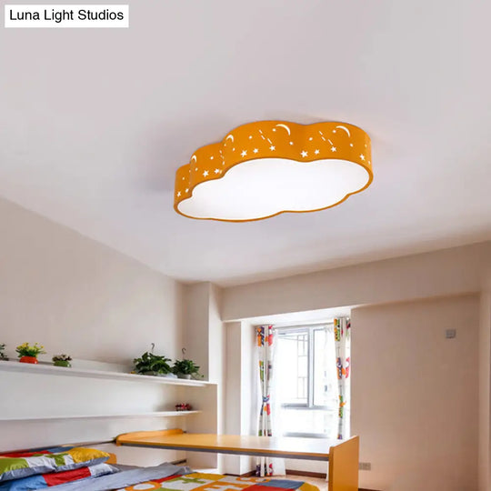 Hollowed-Out Cloud Led Flush Light: Macaron Acrylic Red/Yellow/Blue 20.5/24.5 Width