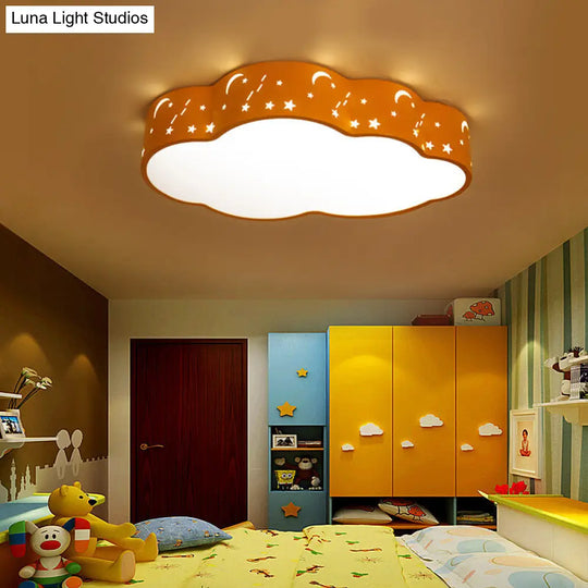 Hollowed-Out Cloud Led Flush Light: Macaron Acrylic Red/Yellow/Blue 20.5/24.5 Width Yellow / 20.5