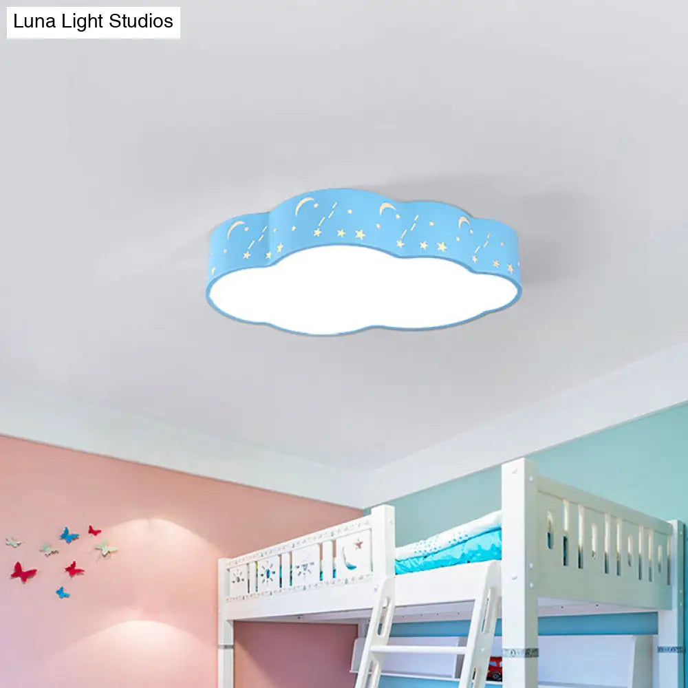 Hollowed-Out Cloud Led Flush Light: Macaron Acrylic Red/Yellow/Blue 20.5/24.5 Width Blue / 20.5