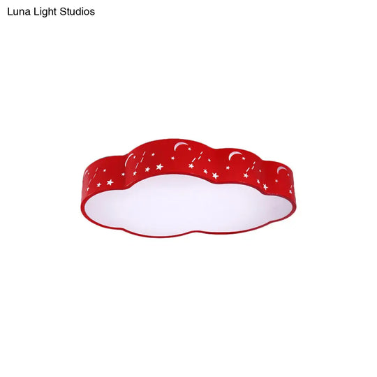 Hollowed-Out Cloud Led Flush Light: Macaron Acrylic Red/Yellow/Blue 20.5/24.5 Width