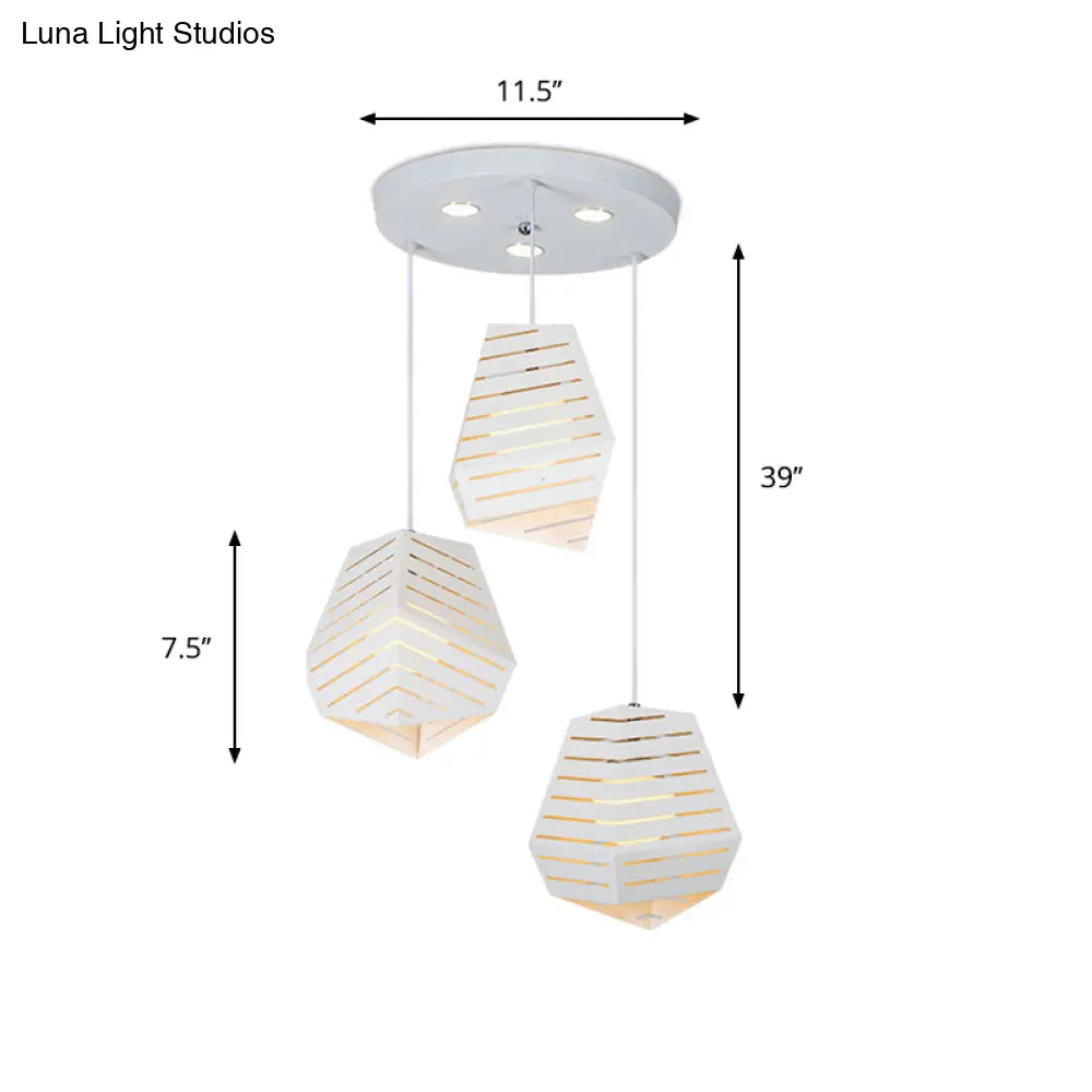 Hollowed Rock Shape Pendant Iron Lighting Fixture - Modern 3-Light Suspension For Dining Table White