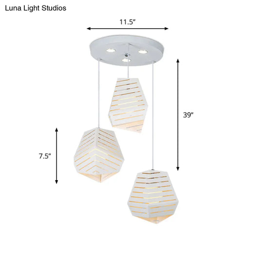 Hollowed Rock Shape Pendant Iron Lighting Fixture - Modern 3-Light Suspension For Dining Table White