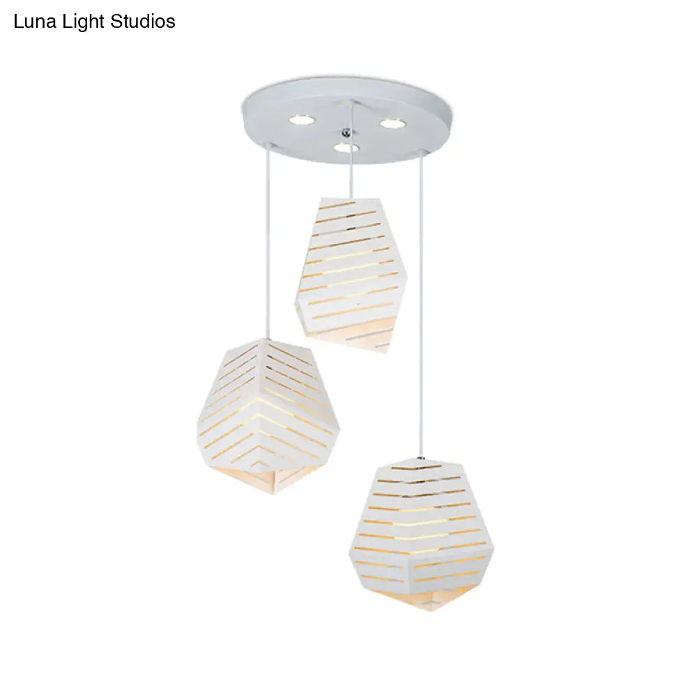 Hollowed Rock Shape Pendant Iron Lighting Fixture - Modern 3-Light Suspension For Dining Table White