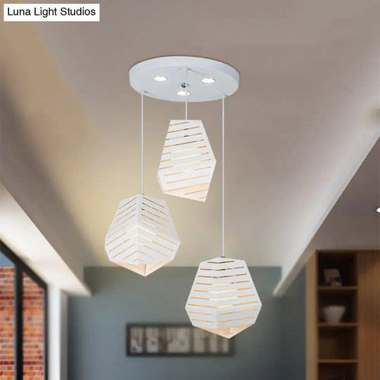 Modern Iron 3-Light Pendant - White Hollowed Rock Shape Dining Table Suspended Lighting Fixture