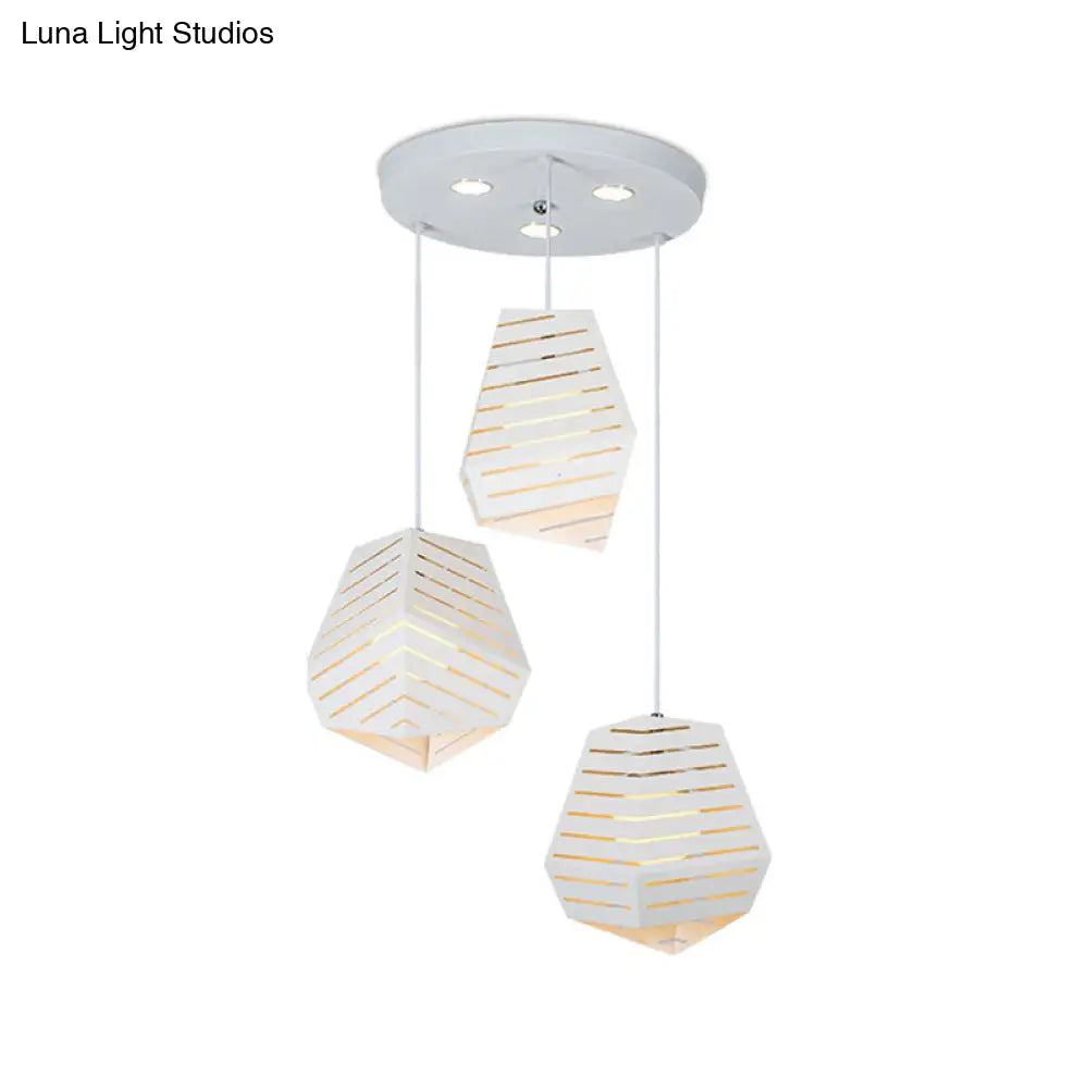 Modern Iron 3-Light Pendant - White Hollowed Rock Shape Dining Table Suspended Lighting Fixture