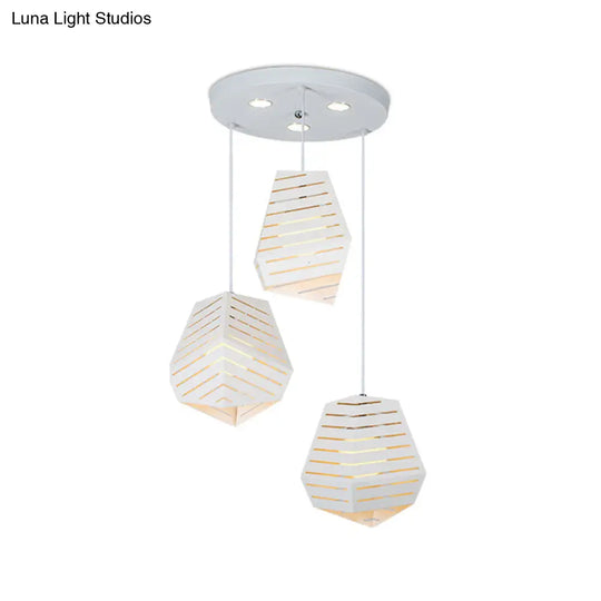 Modern Iron 3-Light Pendant - White Hollowed Rock Shape Dining Table Suspended Lighting Fixture