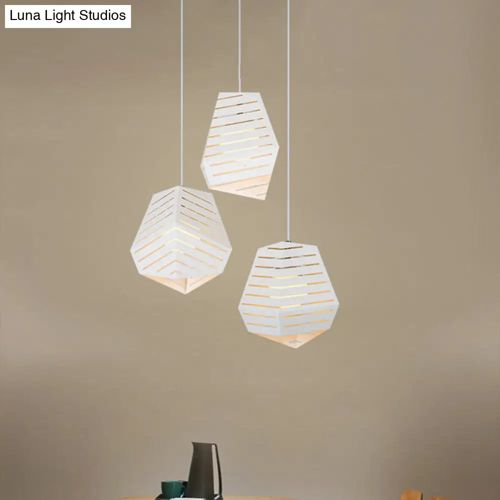 Modern Iron 3-Light Pendant - White Hollowed Rock Shape Dining Table Suspended Lighting Fixture