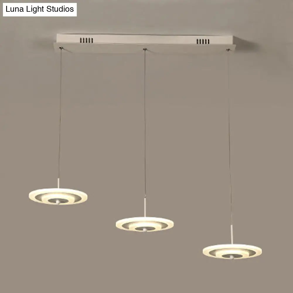 Homam - Modern White/Brown Round Ceiling Light Led 3/6-Light Acrylic Hanging Pendant In