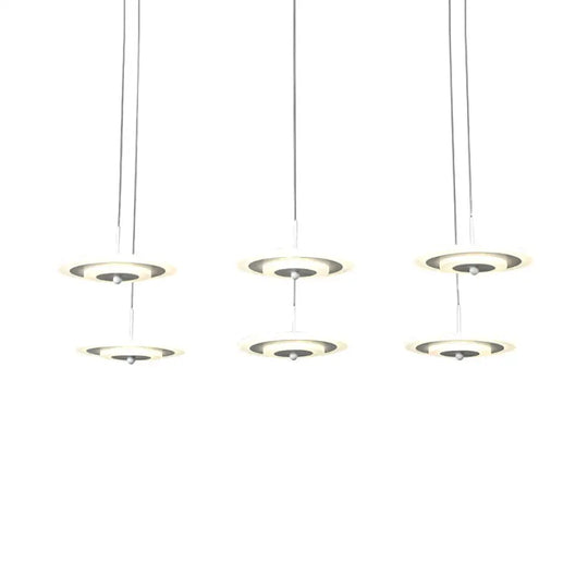 Homam - Modern White/Brown Round Ceiling Light Led 3/6-Light Acrylic Hanging Pendant In