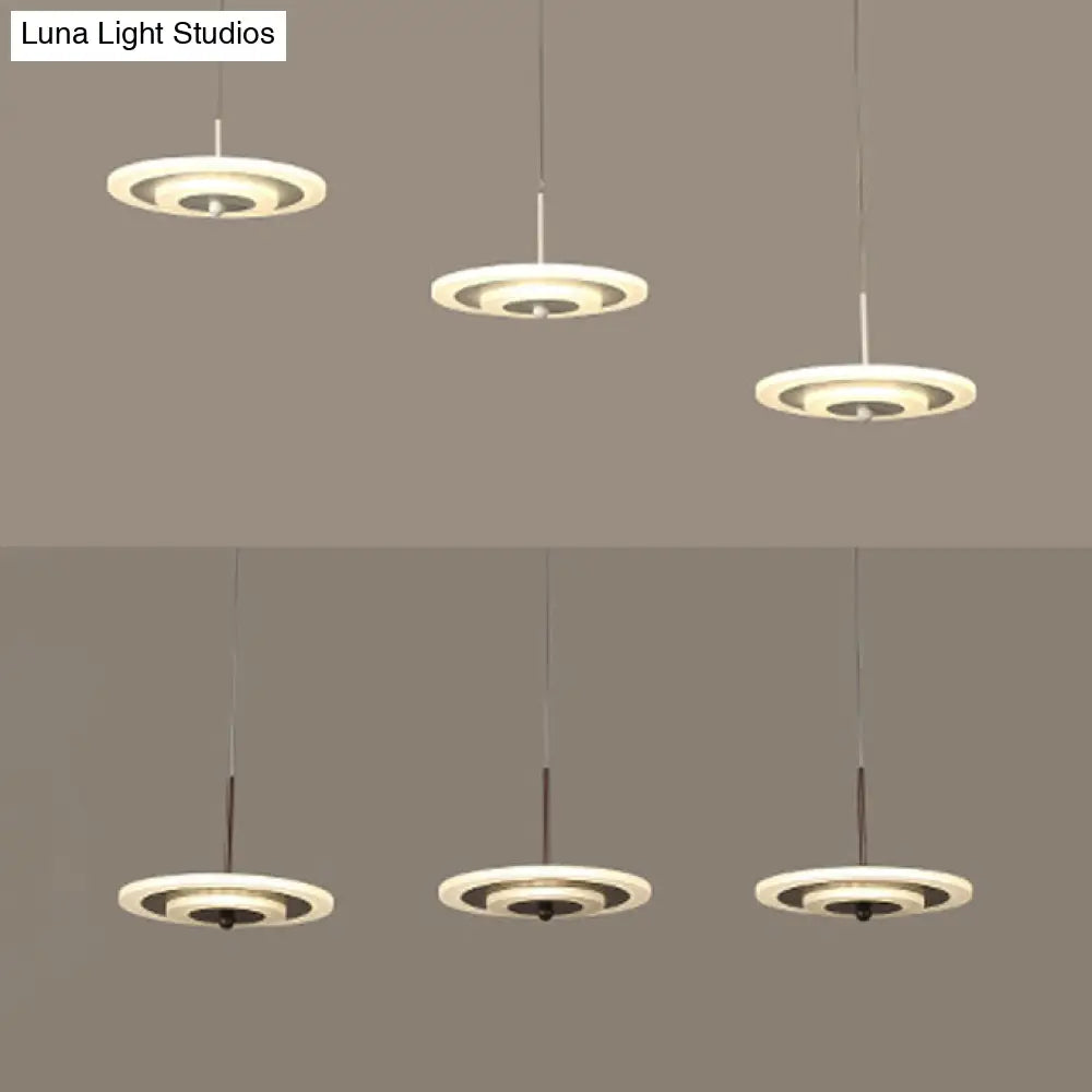 Homam - Modern White/Brown Round Ceiling Light Led 3/6-Light Acrylic Hanging Pendant In