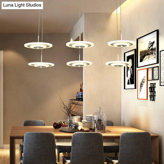 Homam - Modern White/Brown Round Ceiling Light Led 3/6-Light Acrylic Hanging Pendant In