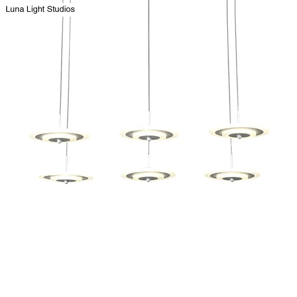 Homam - Modern White/Brown Round Ceiling Light Led 3/6-Light Acrylic Hanging Pendant In