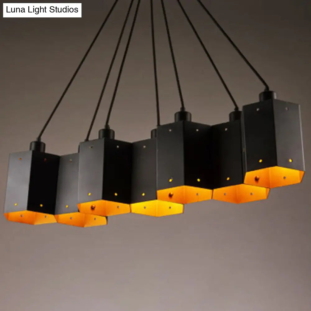 Honeycomb Bistro Pendant Light - Industrial Metal Black Suspension Fixture