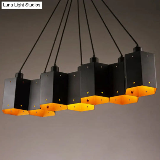 Honeycomb Bistro Pendant Light - Industrial Metal Black Suspension Fixture