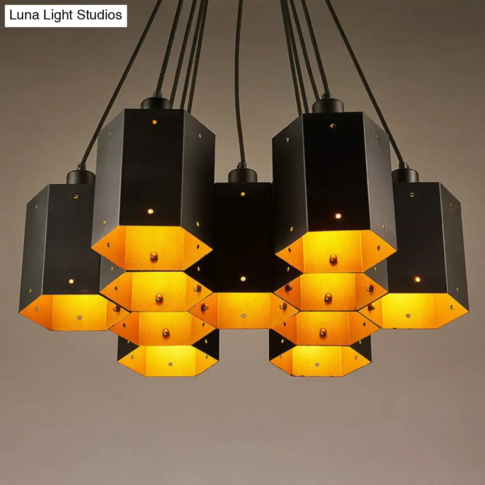 Honeycomb Bistro Pendant Light - Industrial Metal Black Suspension Fixture