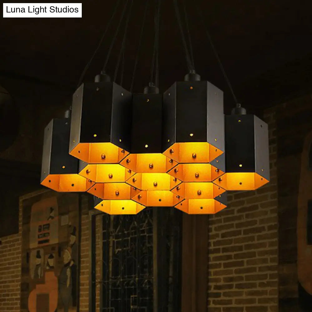 Honeycomb Bistro Pendant Light - Industrial Metal Black Suspension Fixture