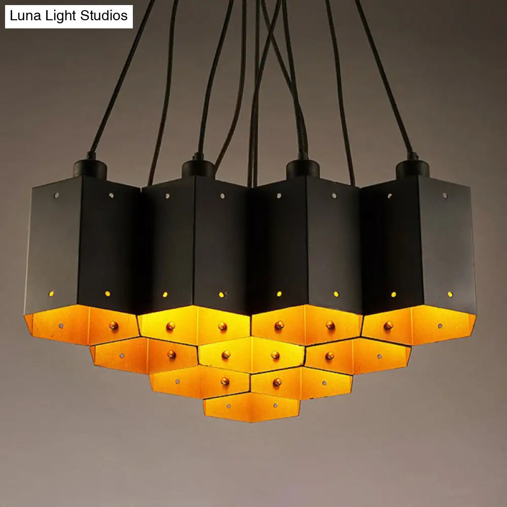 Honeycomb Bistro Pendant Light - Industrial Metal Black Suspension Fixture