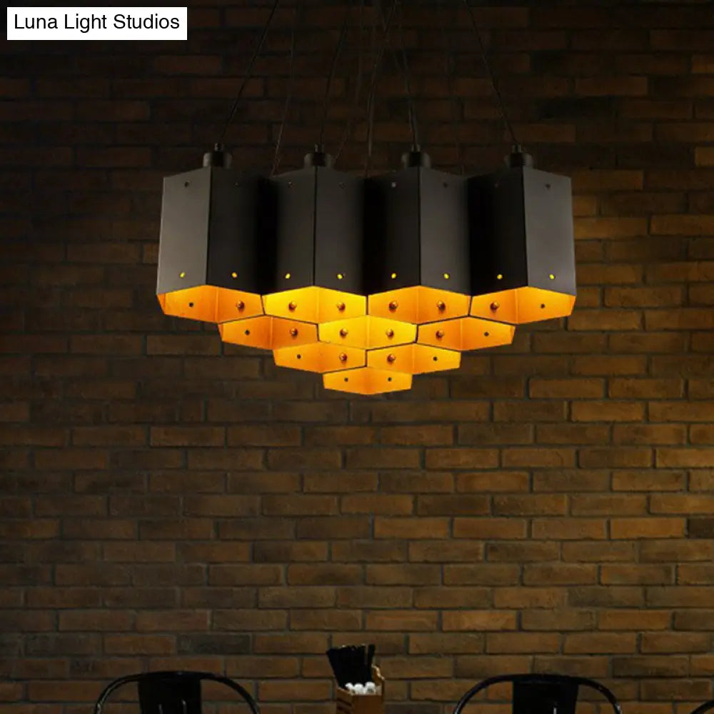 Honeycomb Bistro Pendant Light - Industrial Metal Black Suspension Fixture