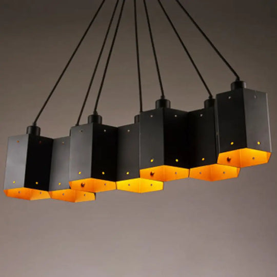 Honeycomb Bistro Pendant Light - Industrial Metal Black Suspension Fixture 7 /