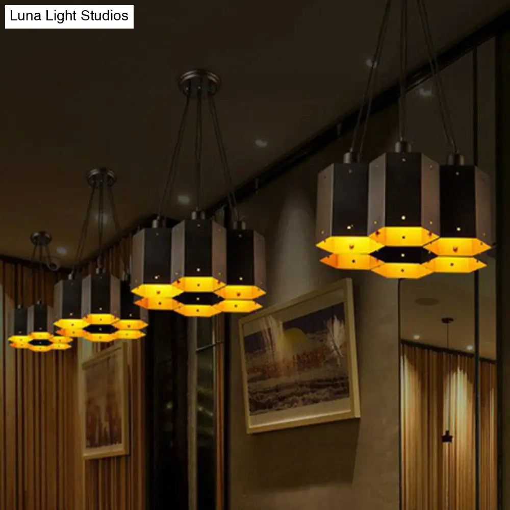 Honeycomb Bistro Pendant Light - Industrial Metal Black Suspension Fixture