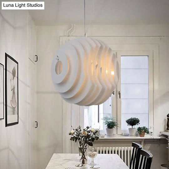 Modern White Honeycomb Dining Room Pendant Light With Metal Suspension - 1-Light