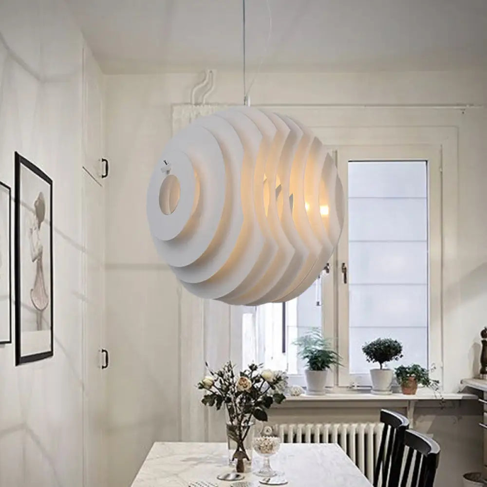 Honeycomb Dining Room Pendant Light In White - Modern Metal Suspension Lamp