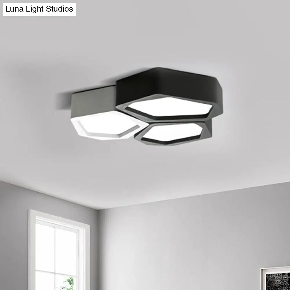 Honeycomb Flush Mount Lamp - Nordic Black/White Led Ceiling Light For Hallway