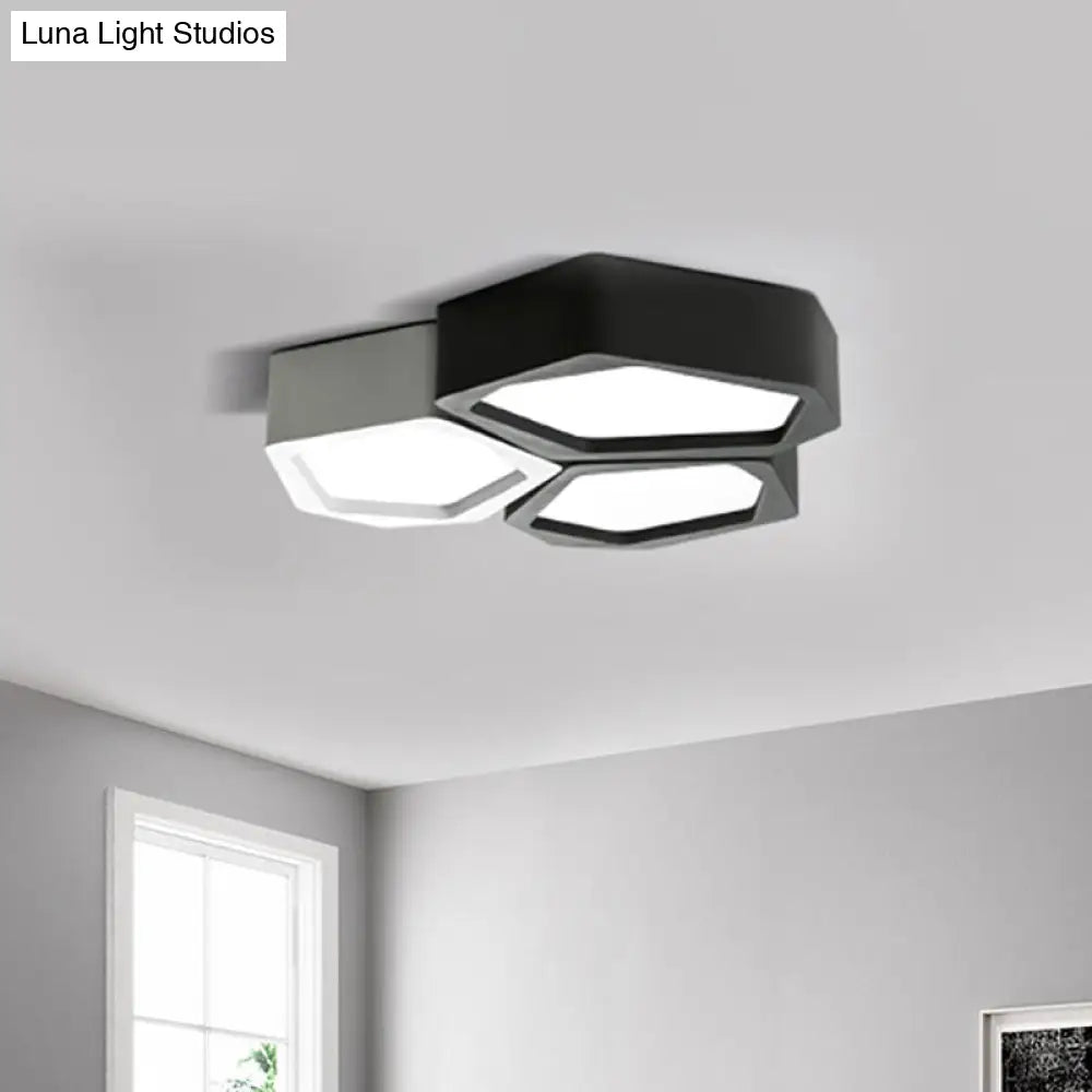 Honeycomb Flush Mount Lamp - Nordic Black/White Led Ceiling Light For Hallway