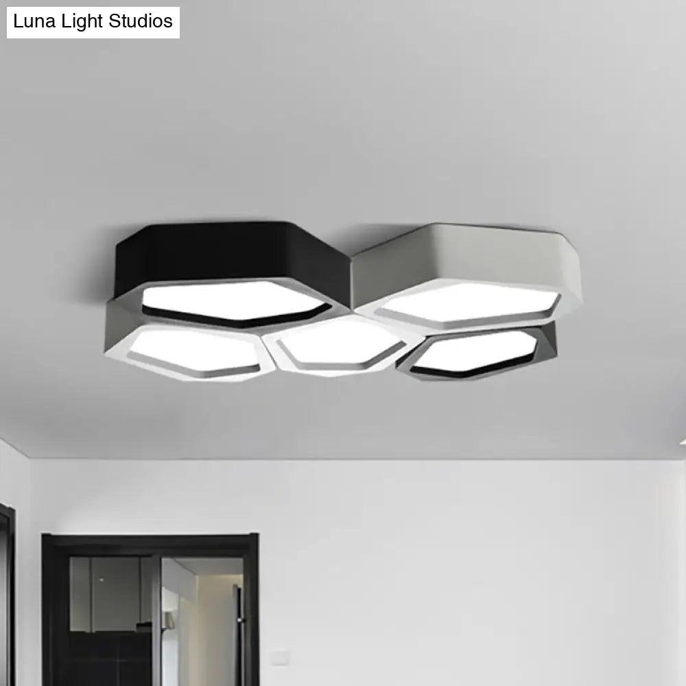 Honeycomb Flush Mount Lamp - Nordic Black/White Led Ceiling Light For Hallway