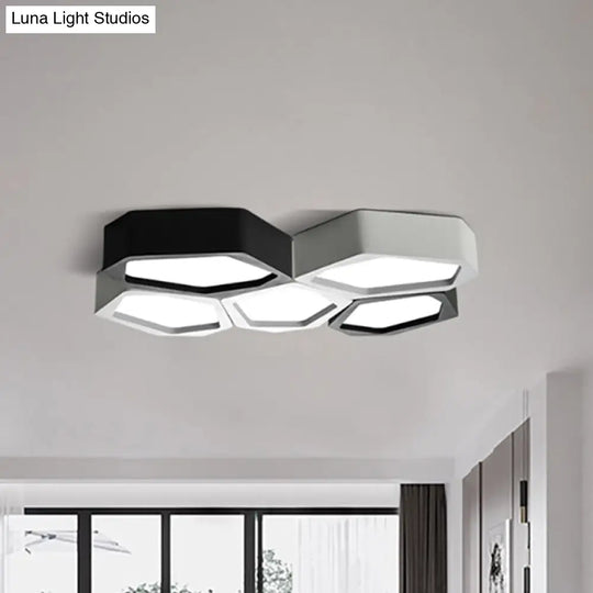 Honeycomb Flush Mount Lamp - Nordic Black/White Led Ceiling Light For Hallway